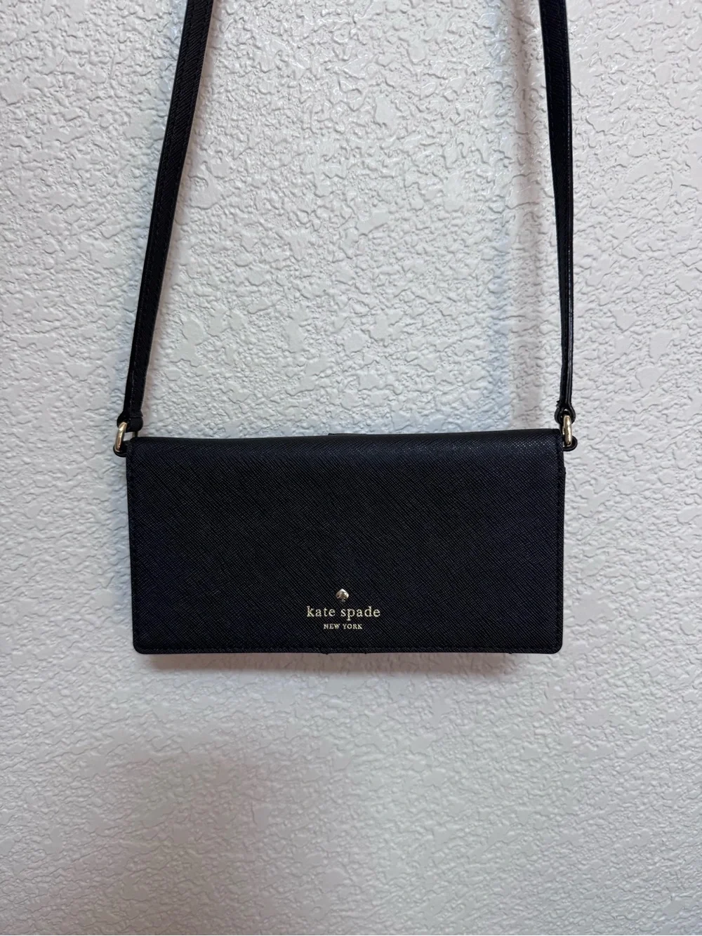 Kate Spade Black Saffiano Leather Wallet With Strap Women’s OS Gold - Picture 9 of 10